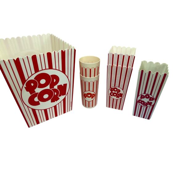 Vintage Dayton Hudson 6 Piece Popcorn Party Set Box Plastic Buckets Cups 1989 - Picture 1 of 9